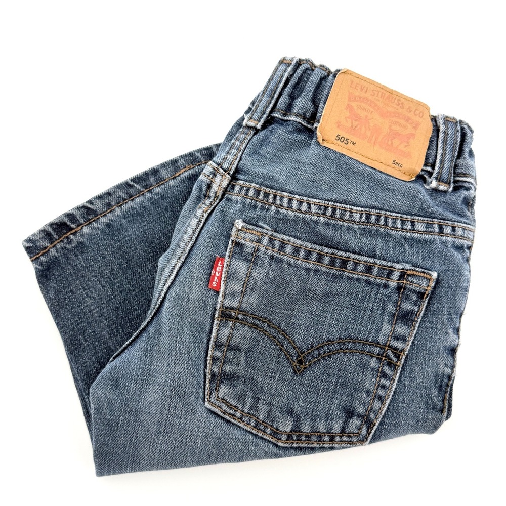 Levis 505 Denim Shorts Kids Size 5 Reg Blue Good Adjustable Waist 100% Cotton